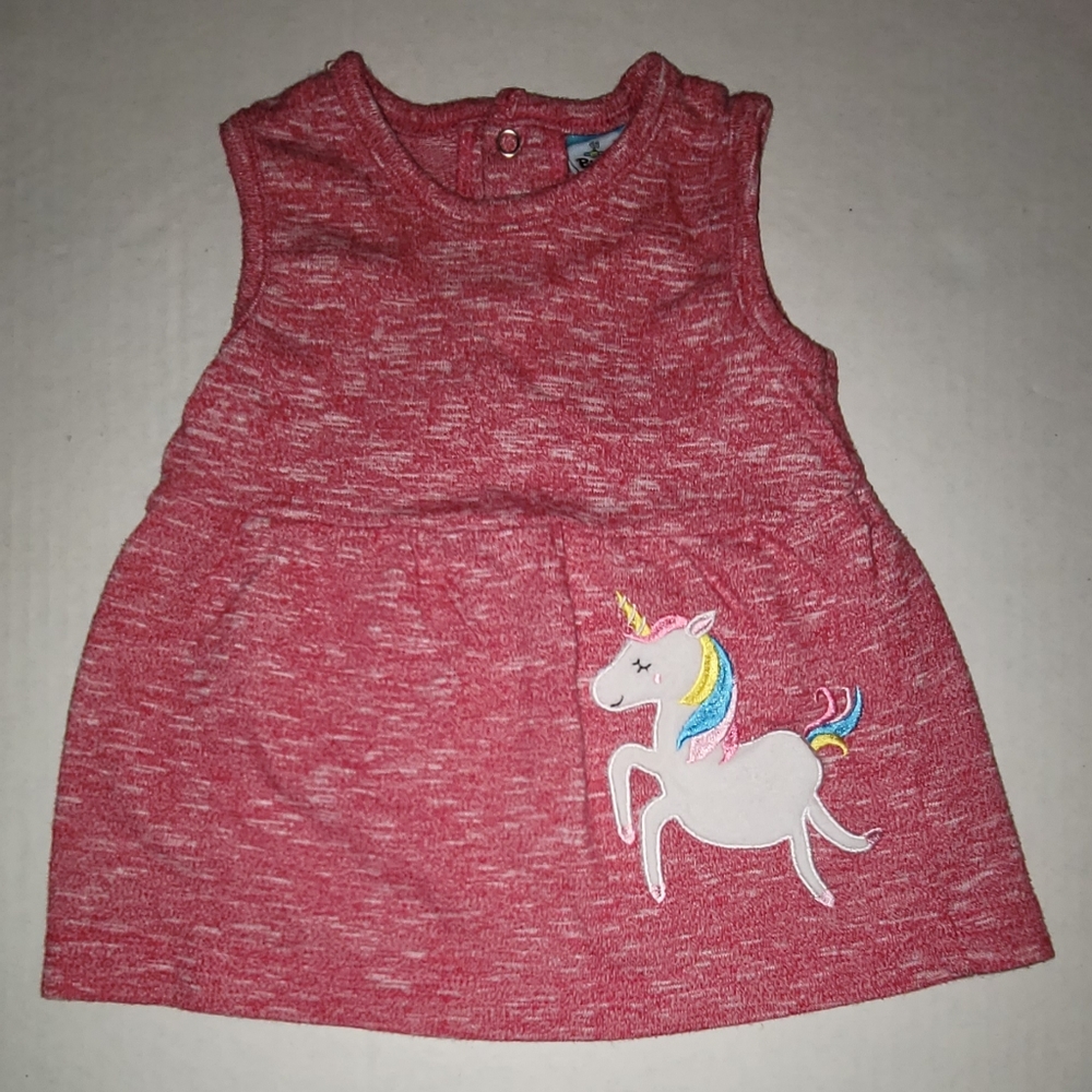 Bumble & Birdie 3 month dress red unicorn embroidered